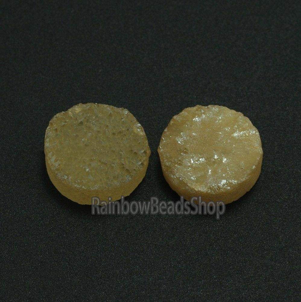 Champagne Druzy Quartz Agate Flat Back Connector Cabochon, 2Pcs 6-20mm
