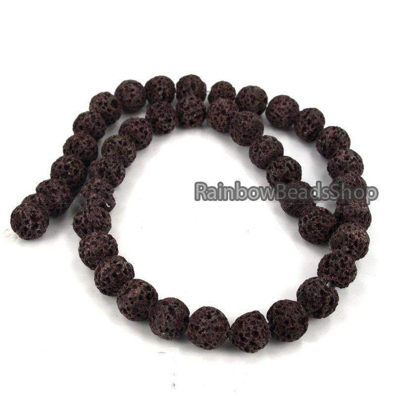 Chocolate Brown Lava Beads Volcanic Round Gemstone, 8-12mm, 15.5'' strand