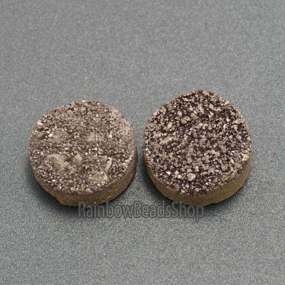 Coffee Druzy Quartz Agate Flat Back Connector Cabochon, 2Pcs - 6-20mm