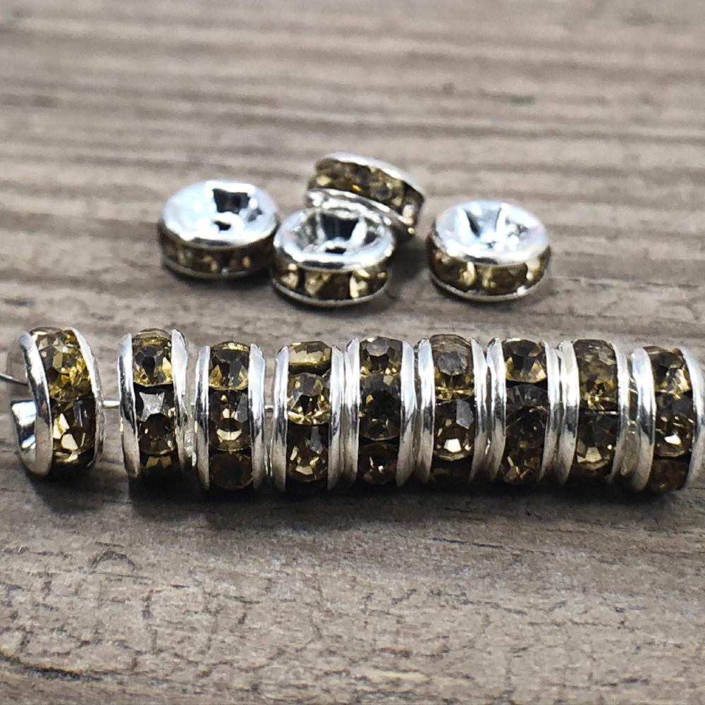 Colorado topaz Czech Crystal Rhinestone Silver Rondelle Beads, 100pcs 4mm 5mm 6mm 8mm 10mm, beadig, jewelry making, Craft Supplies, Findings