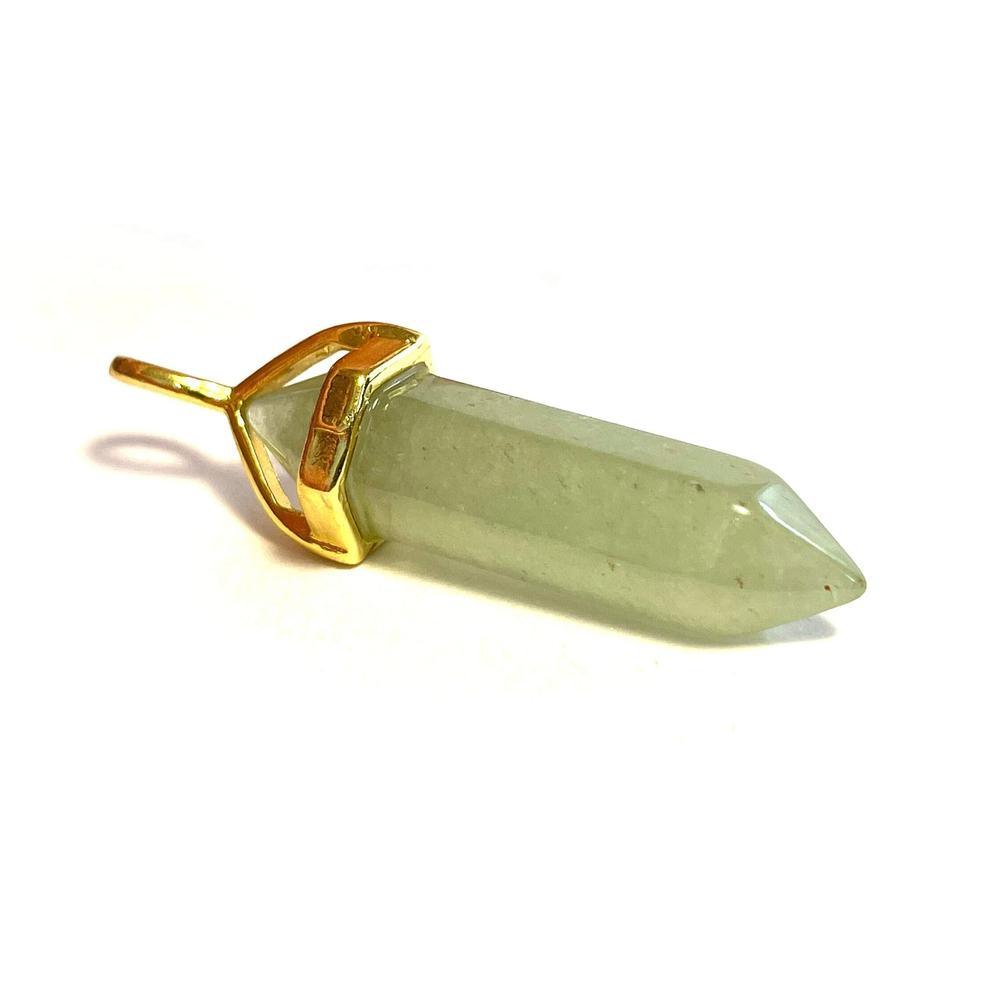 Creen Aventurine Hexagonal Pointed Gemstone Pendant, Gold Plated Brass, Crystal Healing Pendant, Boho Hippie Crystal