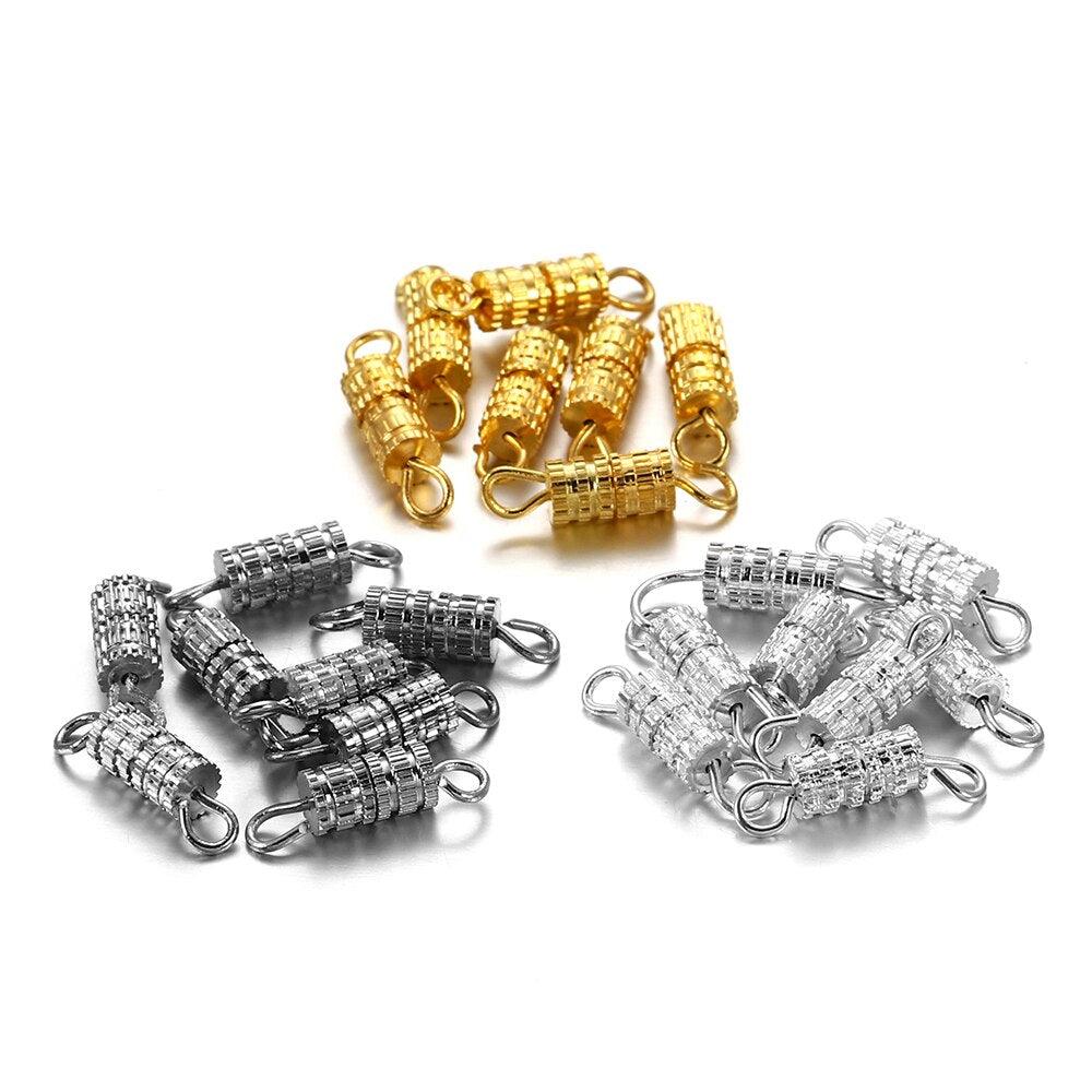 Cylinder Brass Connector Buckle Closed Clasps, 30pcs