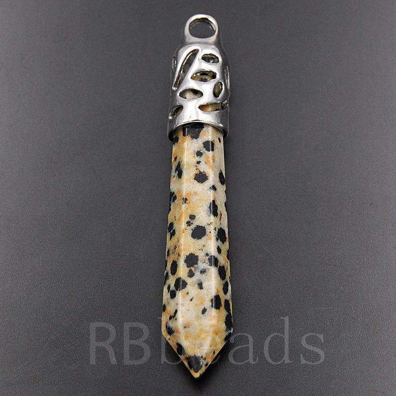Dalmation Jasper healing point chakra silver pendant bead, Gemstone Rock Crystal healing Stone, focal bead 58mm