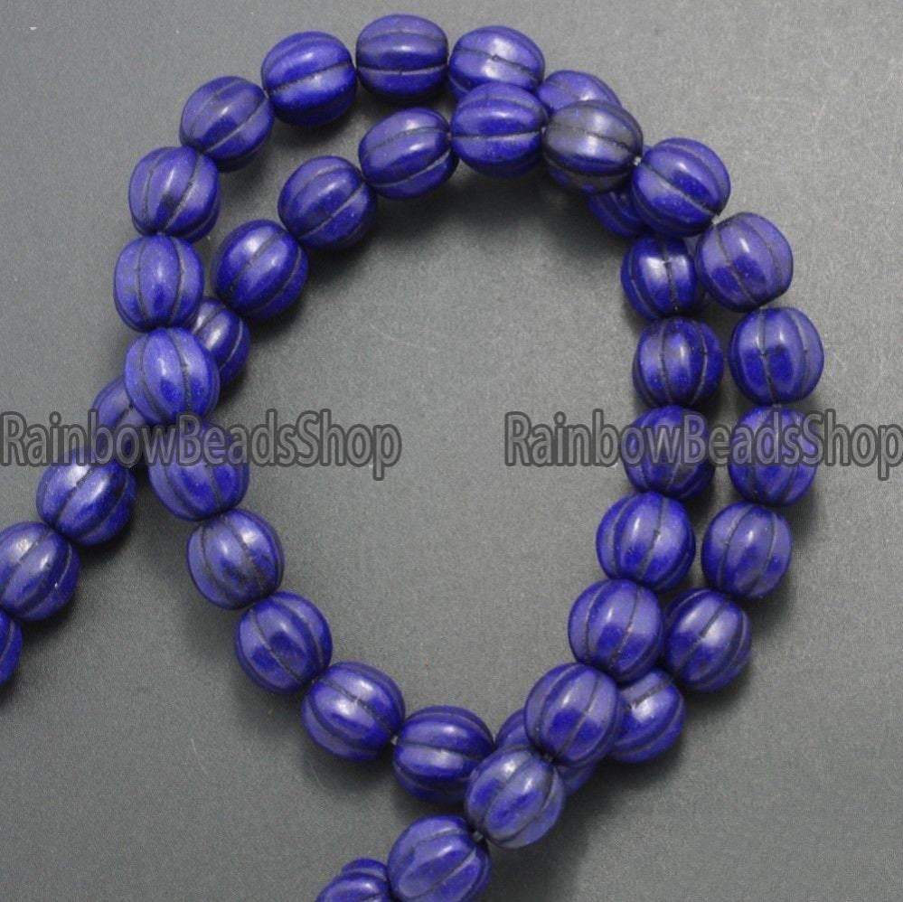 Dark blue Howlite Pumpkin Round beads, 10-14mm, 16'' strand