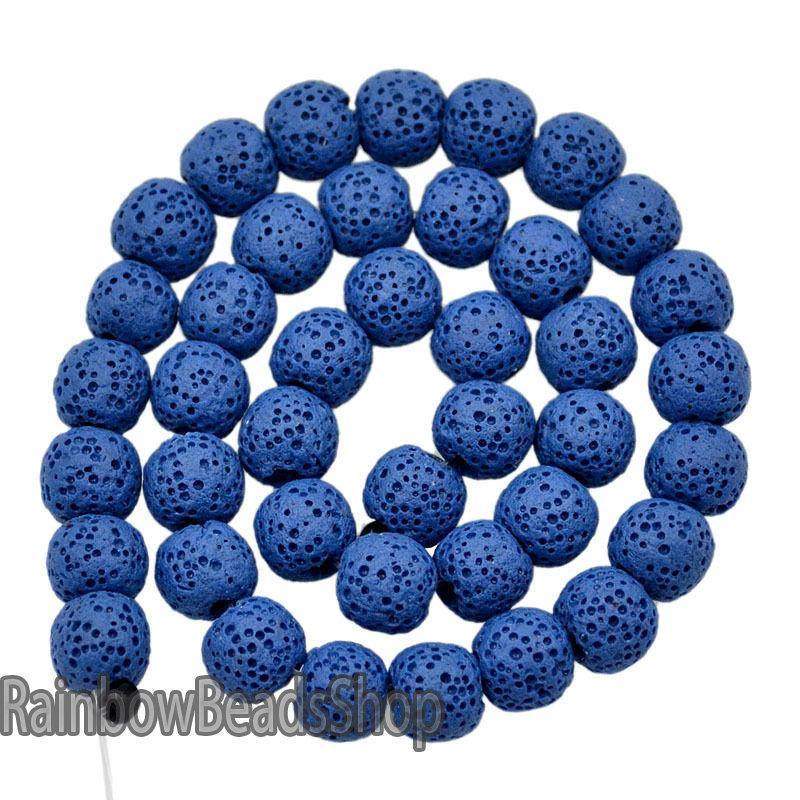Dark blue Lava Volcanic Beads, Natural Round Gemstone, 8-12mm, 15.5'' strand