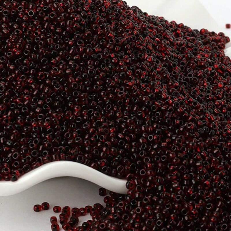 Deep Red Lined Transparen preciosa seed beads, beadworking 2mm 12/0 Miyuki Delica small glass beads, Austria round beads, Clear, 1000 pcs