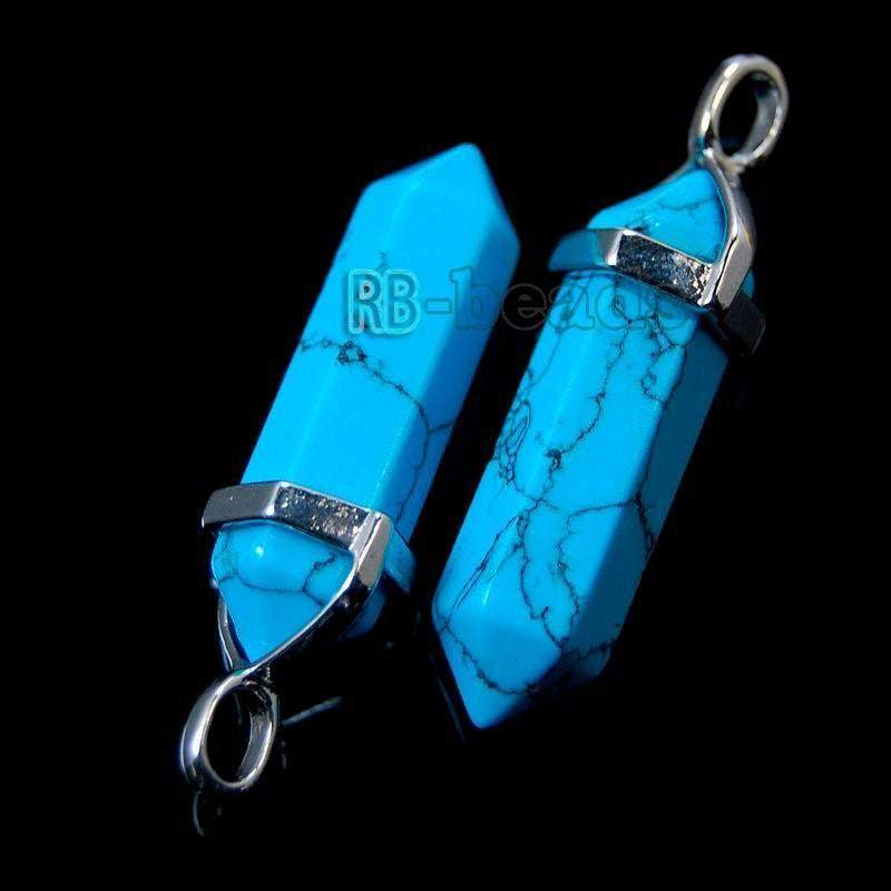 Dyed Natural Blue Turquoise double Terminated, Reiki Point Pendant beads, Gemstone, Crystal healing, Chakra Stone bead, Rock chakra pendant