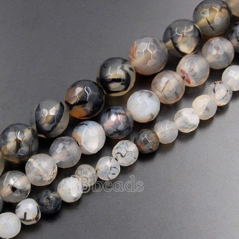 Agate Beads, Black and White, 10mm Faceted Round