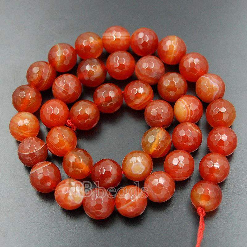 Faceted Red Agate Carnelian Stone Beads, 4-10mm Round 15.5'' strand