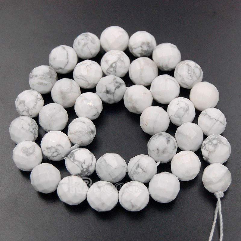 Faceted White Turquoise Howlite Beads, 4-10mm Round Jewelry Gemstone, 15.5'' st.
