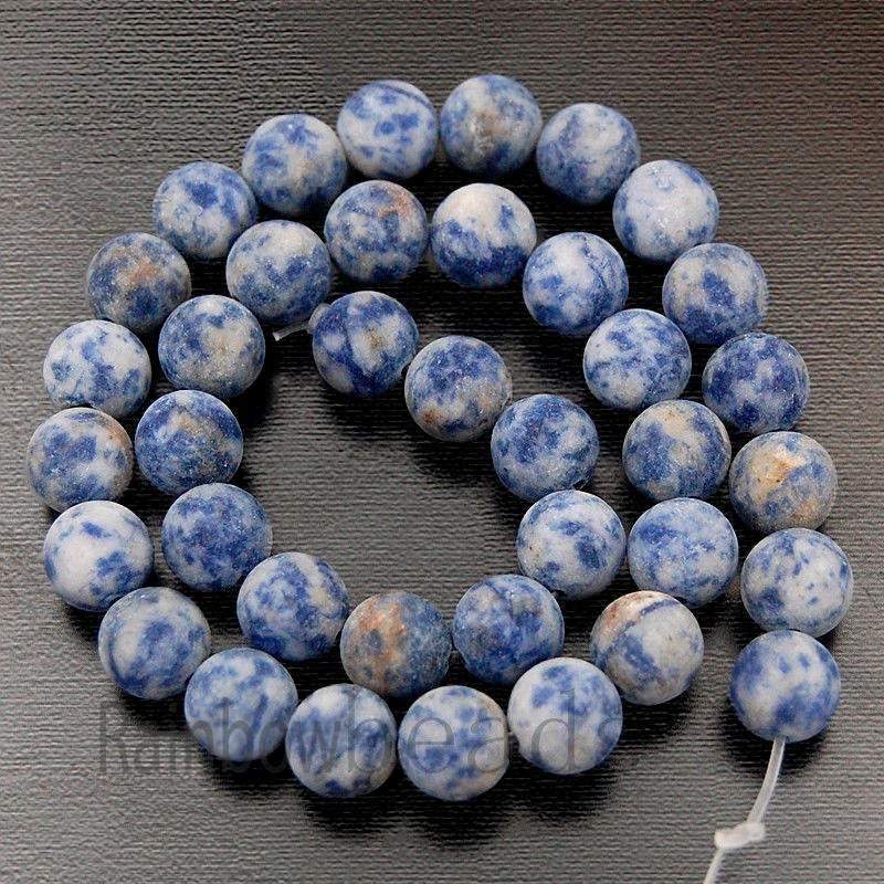 Frosted Matte Blue Spot Jasper beads, Round 4-12mm stone, 15.5'' str