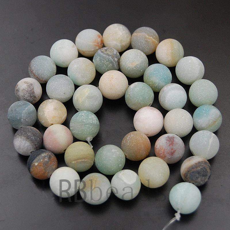 Frosted Matte Multicolor Amazonite Beads, Round size 4-12mm, 15.5 str.