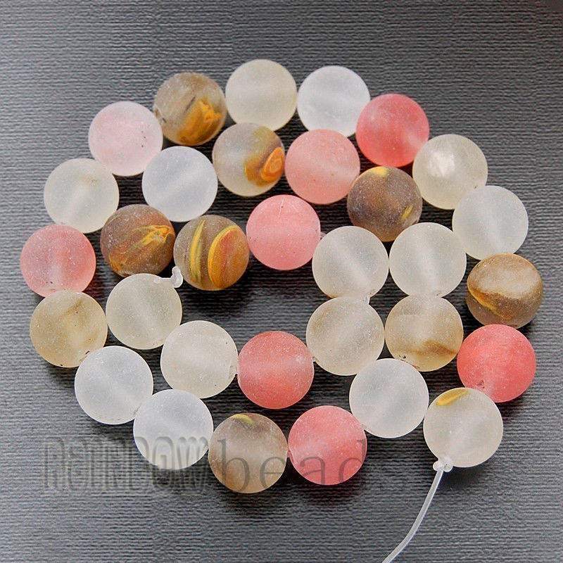 Frosted Matte Rose White Volcano cherry Quartz Beads, Gemstone Beads, Round Natural Beads, 4mm 6mm 8mm 10mm 12mm