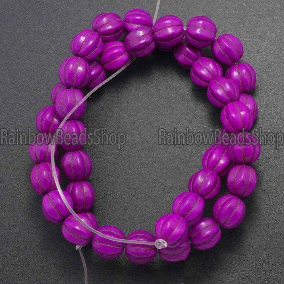 Fuchsia Howlite Pumpkin Round beads, 10-14mm, 16'' strand