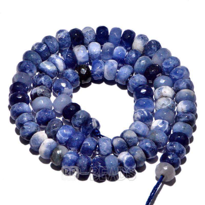 gem semiprecious Natural Rondelle Blue Sodalite Beads, Smooth Matte and Faceted , Disk Stone Loose 4x6mm 5x8mm Jewelry beads, 15.5” str