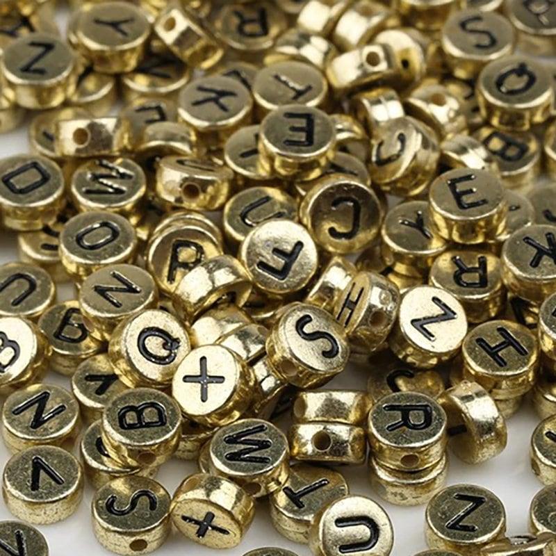 100pcs Gold Letter Beads Alphabet Acrylic Round Beads For Women