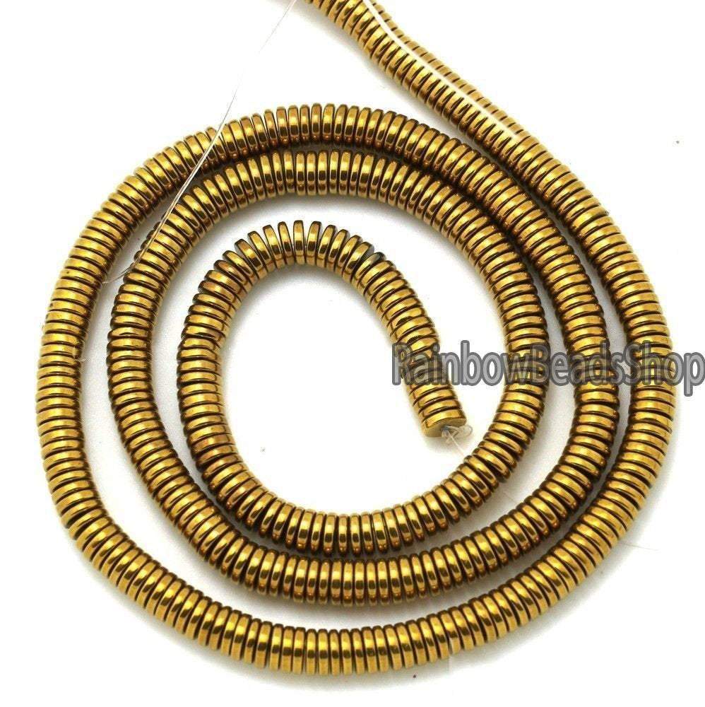 Gold Heishi Coin Hematite Beads, 1-6mm 16'' strand