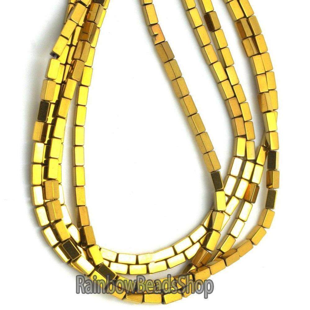 Gold hematite rectangle bead 2x4mm, 16'' inch. strand
