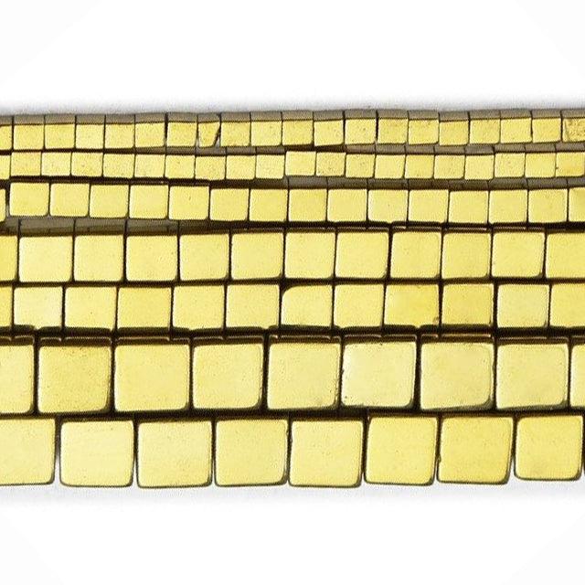 Gold Hematite Square Cube Metallic Beads, 2-4mm, 16'' strand
