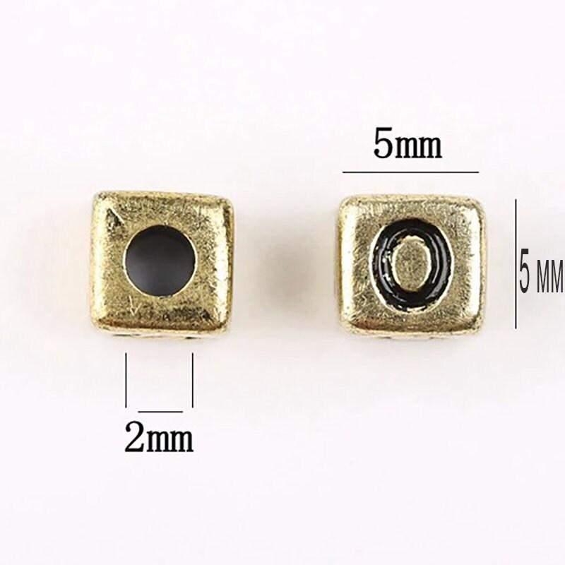 Gold Letter Cube Beads, 6mm Alphabet plastic Carved Square Symbo Beads, 100pcs