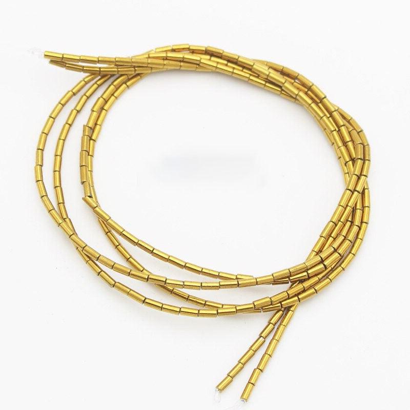 Gold Tube Hematite Beads, 2x4mm, 1x3mm, 16'' inch strand