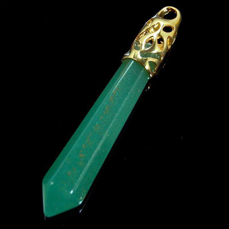Green Aventurine healing point chakra silver, gold pendant bead, Gemstone Rock Crystal healing Stone, focal bead 58mm
