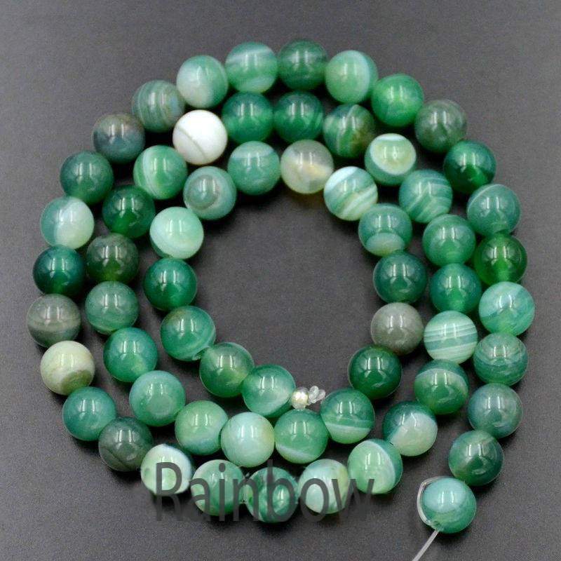 Green Banded Stripe Agate banded Beads, 6-10mm Round, 15.5 inch strand
