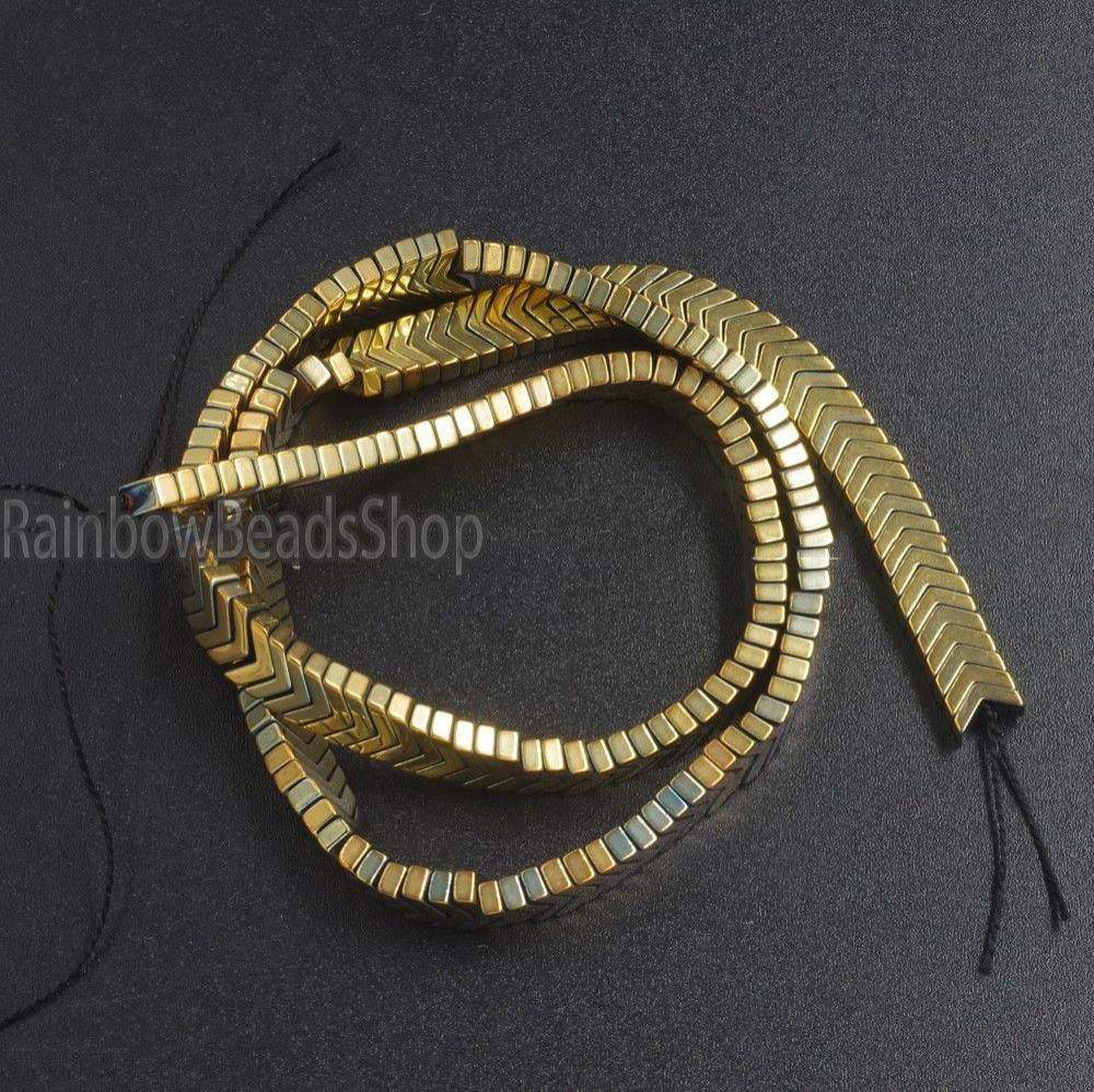Green Pyrite V Shape Arrowheaded Hematite Beads, 2x4x6mm 16'' strand