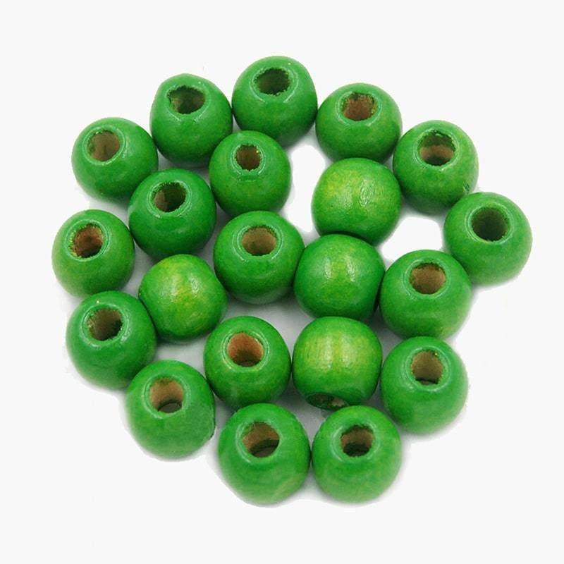Green round wood beads, natural loose spacer beads, 4-16mm
