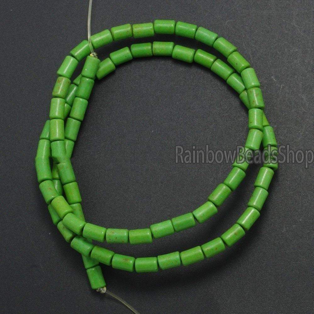 Green Tube Howlite beads, 3x5 4x6 4x13 6x8mm, 16'' strand