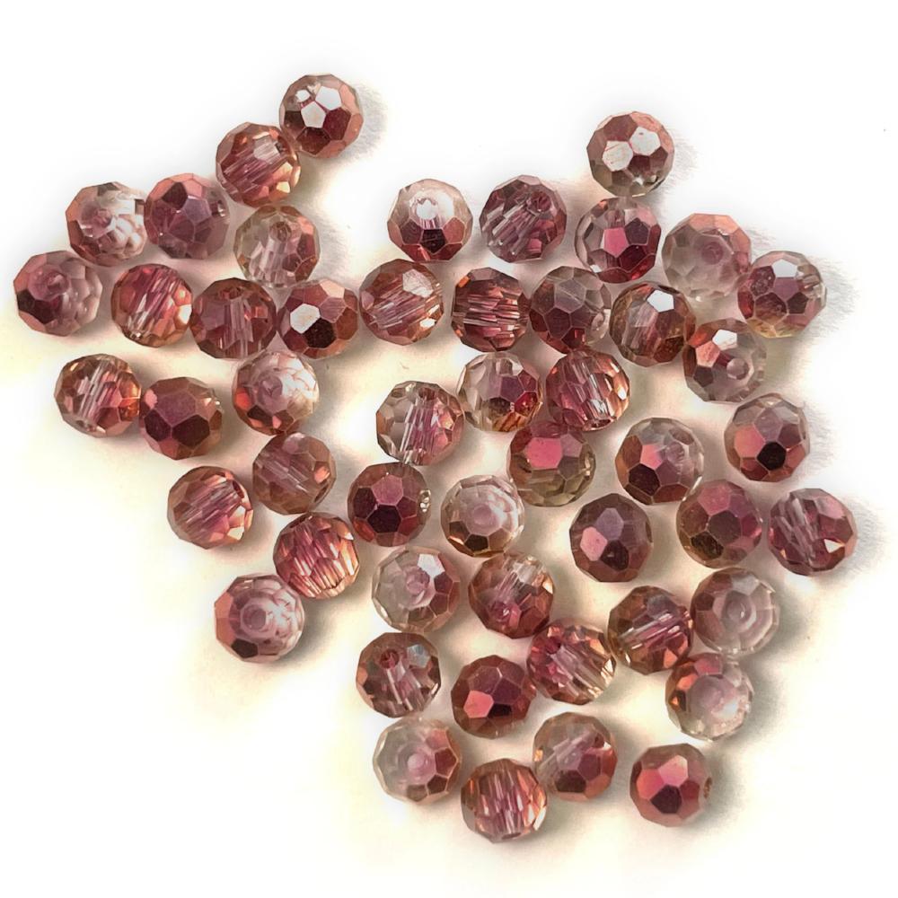 Half Rose Half Clear Czech Crystal 4mm Faceted Round Loose Beads, 100 pcs For Bracelet Necklace Jewelry Making
