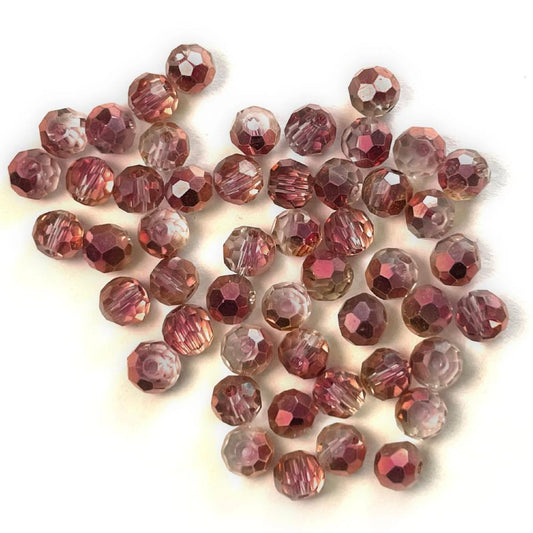 Half Rose Half Clear Czech Crystal 4mm Faceted Round Loose Beads, 100 pcs For Bracelet Necklace Jewelry Making 
