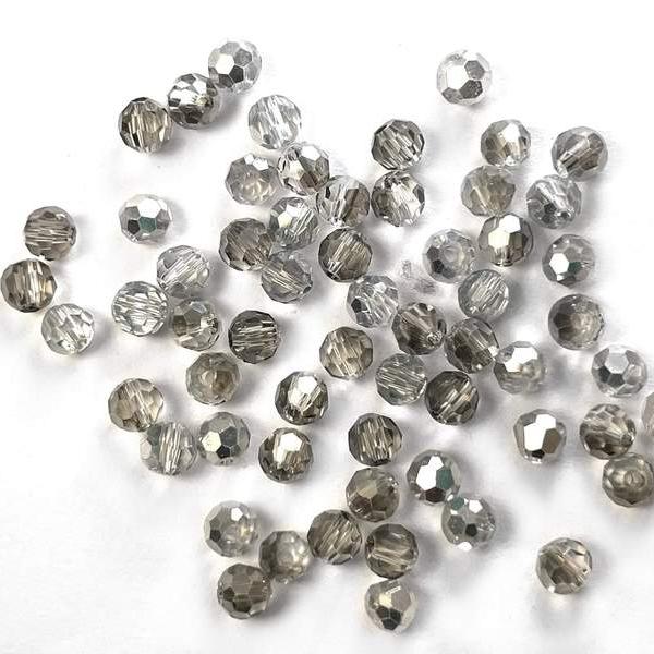 Half Silver Half Clear Czech Crystal 4mm Faceted Round Loose Beads, 100 pcs For Bracelet Necklace Jewelry Making