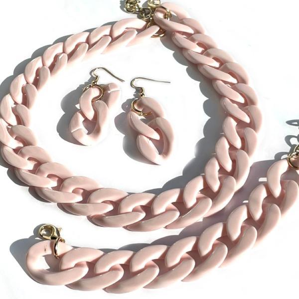 handmade Jewelry gift for her, set - Earring, Necklace, Bracelet, Acrylic Pink Chain Choker, For Women Bijoux Fashion