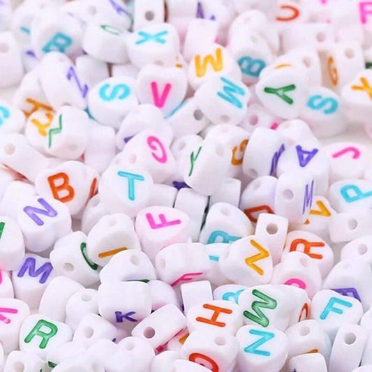 Heart ABC Letter Beads, 7mm A-Z Multi Coloured Mixed  Carved  Acrylic  Letter Beads, 100pcs 