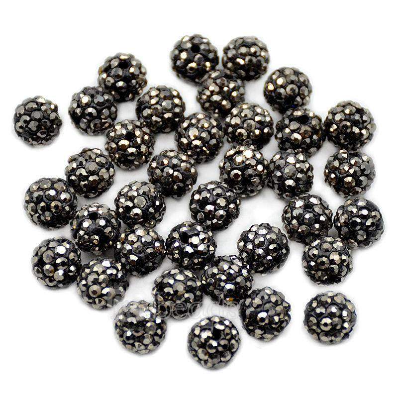 Hematite Crystal Rhinestone Round Beads, 6mm 8mm 8mm 10mm 12mm Pave Clay Disco Ball Beads, Chunky Bubble Gum Beads, Gumball Acrylic Beads