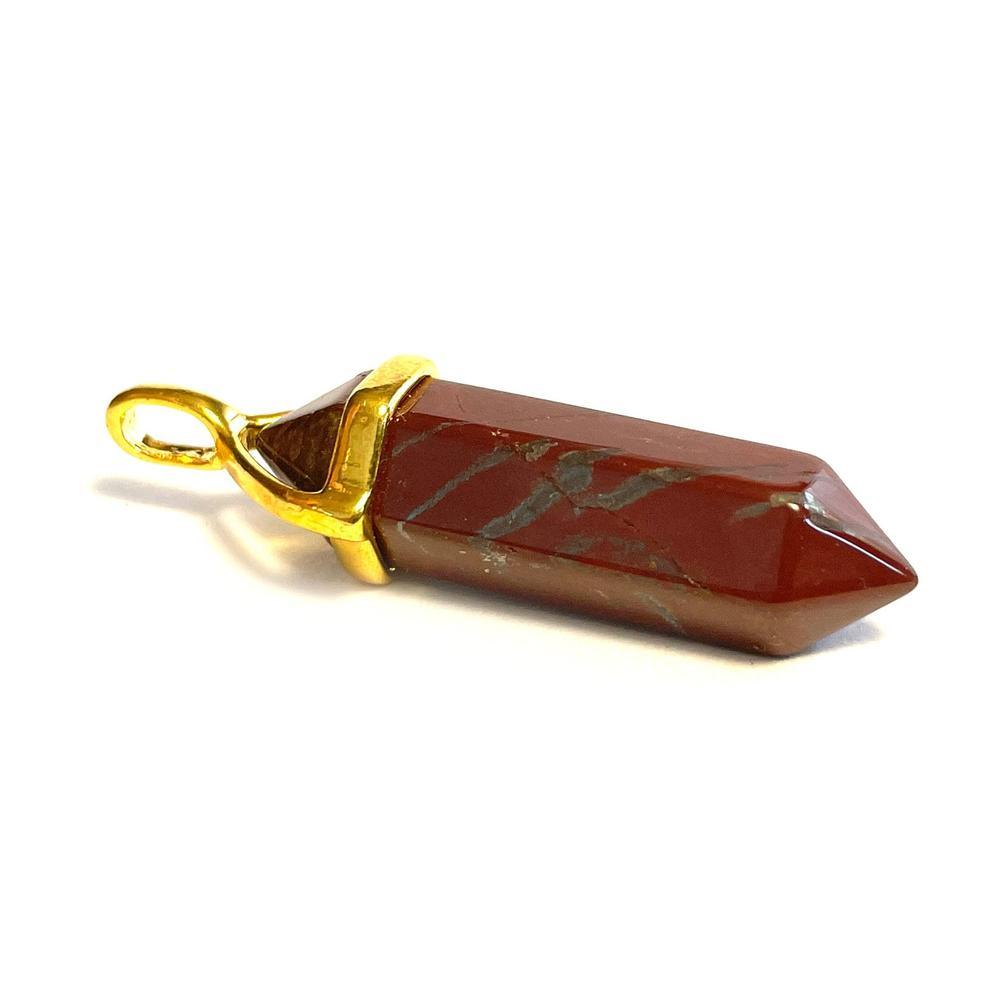 Iron Tiger Eye Hexagonal Pointed Gemstone Pendant, Gold Plated Brass, Crystal Healing Pendant, Boho Hippie Crystal