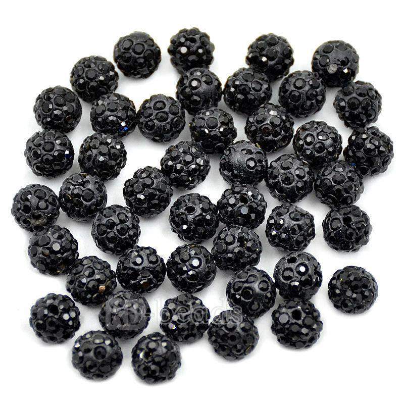 Jet Black Crystal Rhinestone Round Beads, 6mm 8mm 8mm 10mm 12mm Pave Clay Disco Ball Beads, Chunky Bubble Gum Beads, Gumball Acrylic Beads
