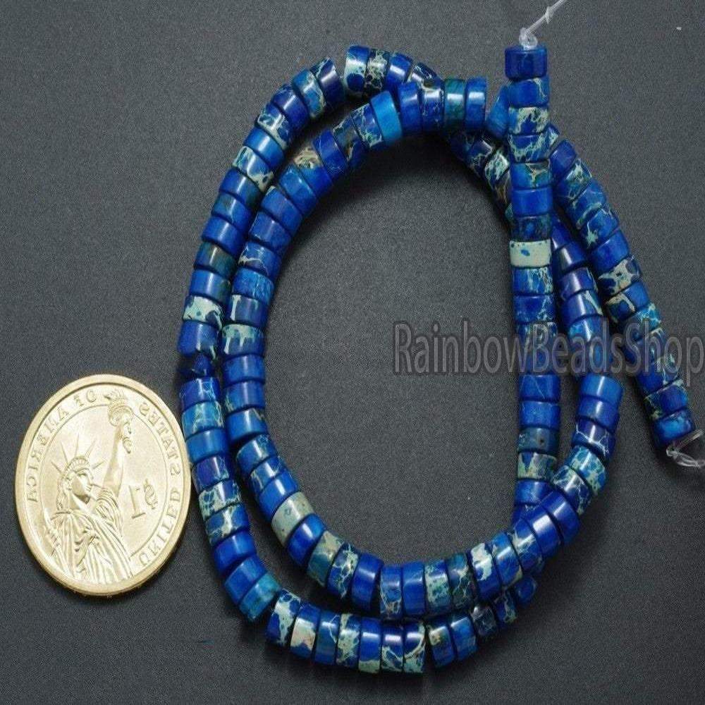 Lapis Blue Natural Sea Sediment Jasper Heishi Beads, 4-8mm, 15.5'' str
