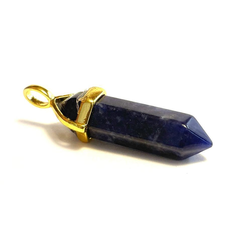 Lapis Hexagonal Pointed Gemstone Pendant, Gold Plated Brass, Crystal Healing Pendant, Boho Hippie Crystal