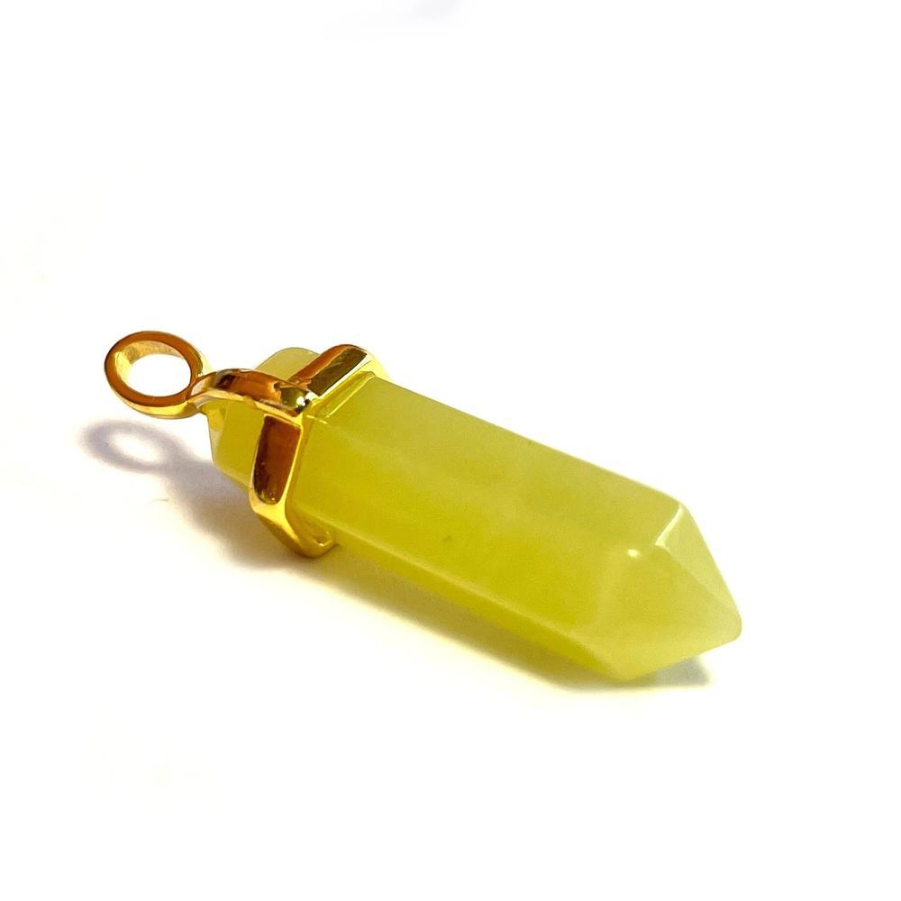 Lemon Jade Hexagonal Pointed Gemstone Pendant, Gold Plated Brass, Crystal Healing Pendant, Boho Hippie Crystal