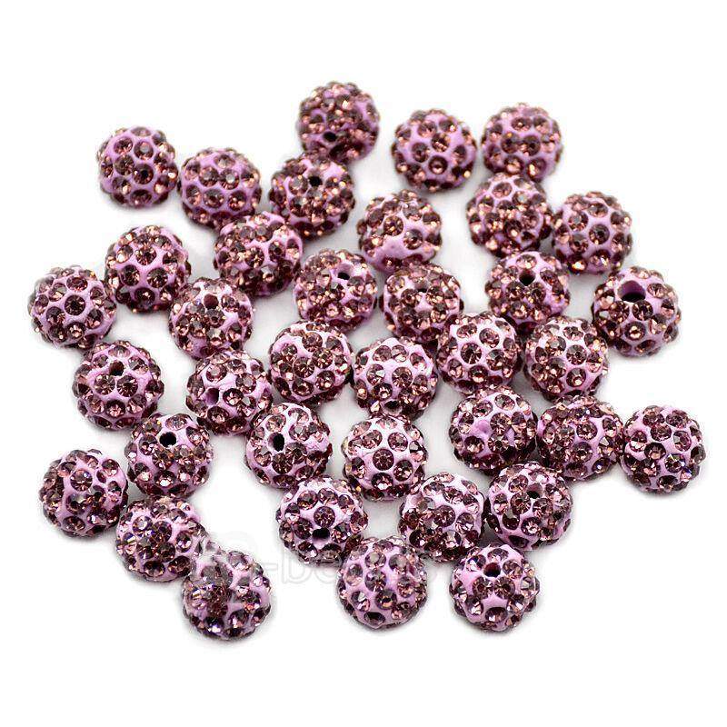light Amethyst Crystal Rhinestone Round Bead, 6mm 8mm 8mm 10mm 12mm Pave Clay Disco Ball Beads, Chunky Bubble Gum Bead Gumball Acrylic Beads
