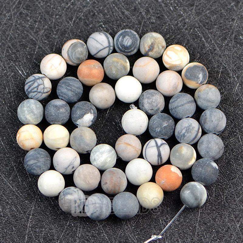 Matte Frosted Dark Picasso Jasper beads, 4-12mm Round, 15.5'' Strand