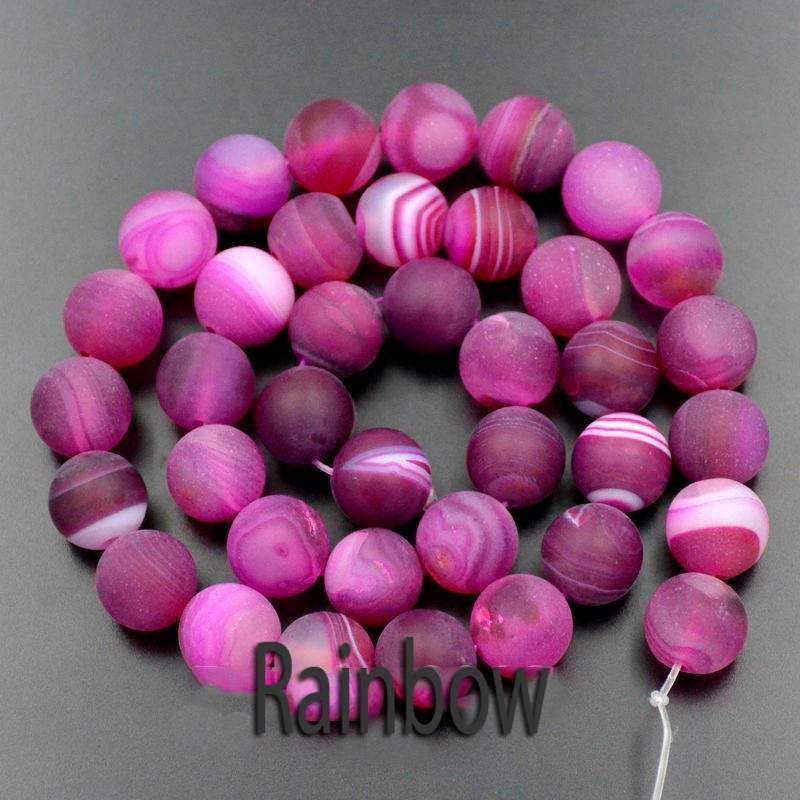 Matte Frosted Magenta Pink Stripe Agate Beads, 6-12mm Round