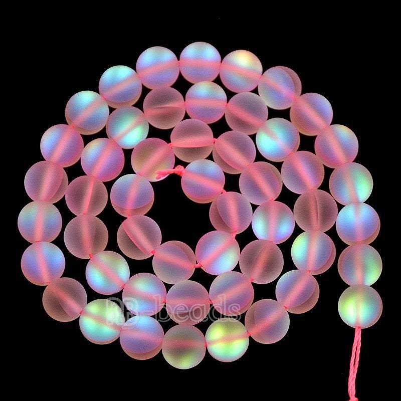 Matte Frosted Pink Mystic Aura Quartz Beads Jewelry Inside AB Beads, Holographic loose Rainbow Crystal Quartz 6mm 8mm 10mm 12mm beads