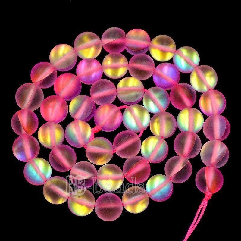 Matte Frosted Rose Mystic Aura Quartz Beads Jewelry Inside AB Beads, Holographic loose Rainbow Crystal Quartz 6mm 8mm 10mm 12mm beads