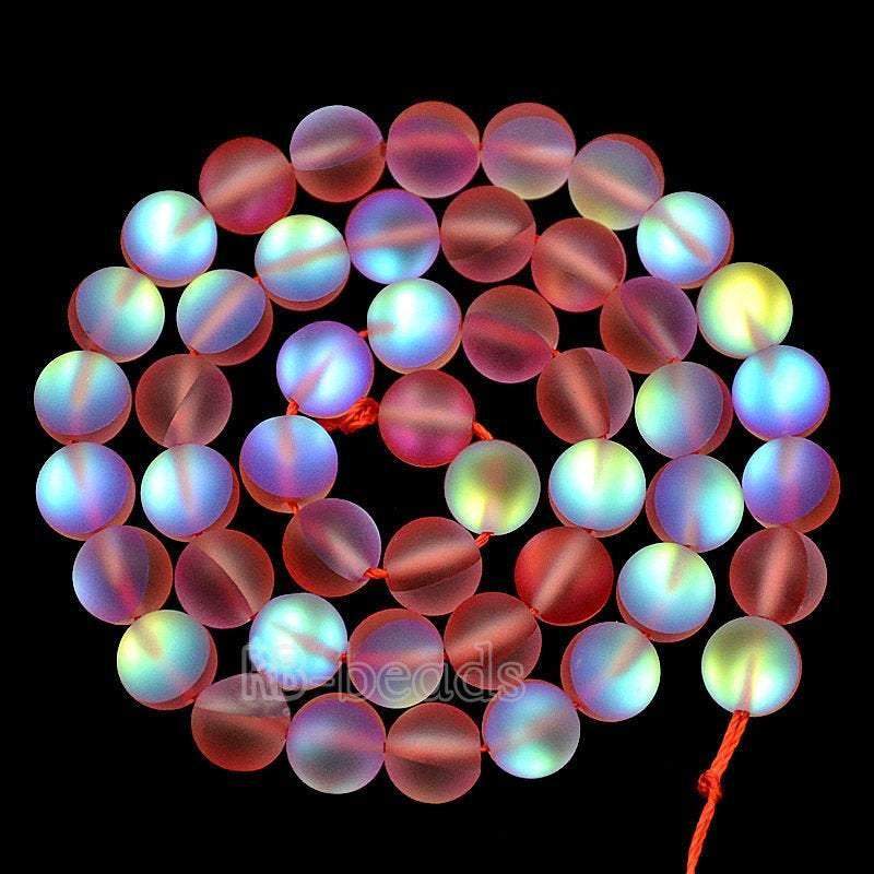 Matte Frosted Siam Mystic Aura Quartz Red Beads Jewelry AB Beads Blie White Holographic loose Rainbow Quartz Beads 6mm 8mm 10mm 12mm beads