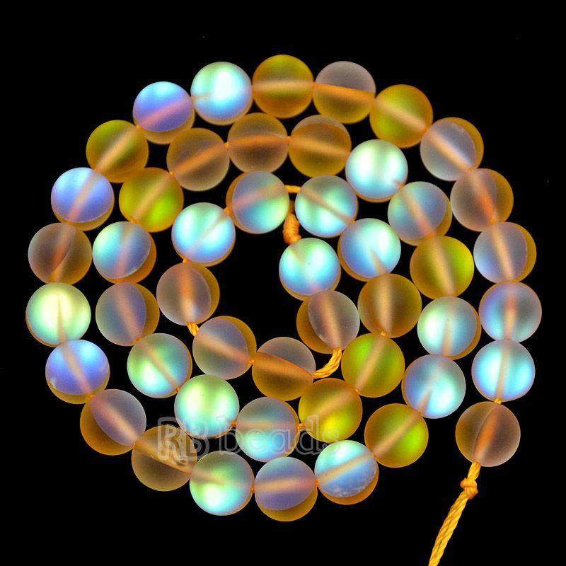 Matte Frosted Yellow Mystic Aura Quartz Beads Jewelry Inside AB Beads, Holographic loose Rainbow Crystal Quartz 6mm 8mm 10mm 12mm beads