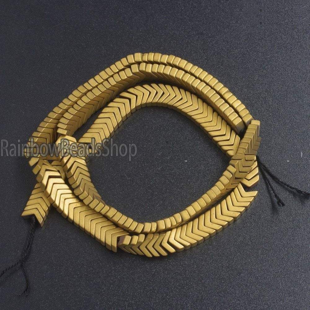 Matte Gold V Shape Arrowheaded Hematite Beads, 2x4x6mm 16'' strand