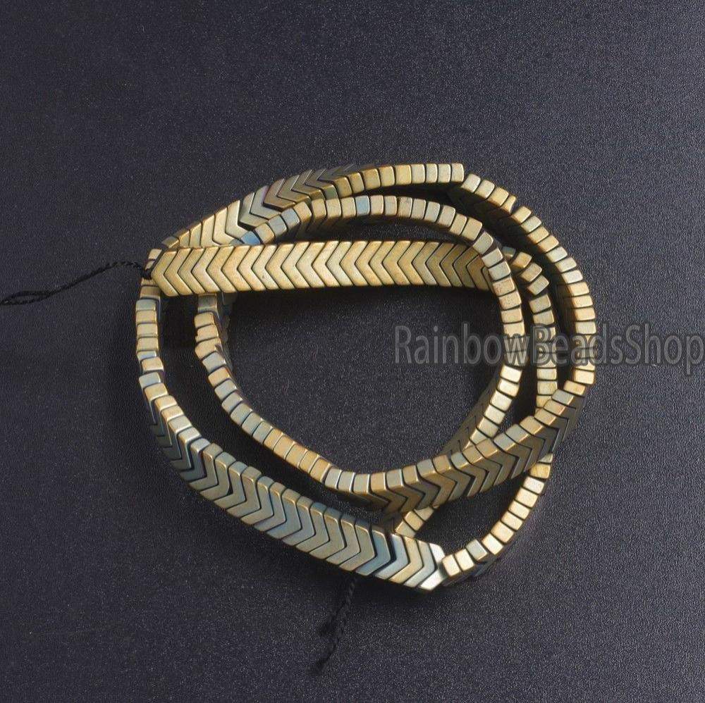 Matte Green Pyrite V Shape Arrowheaded Hematite Beads, 2x4x6mm 16'' stran